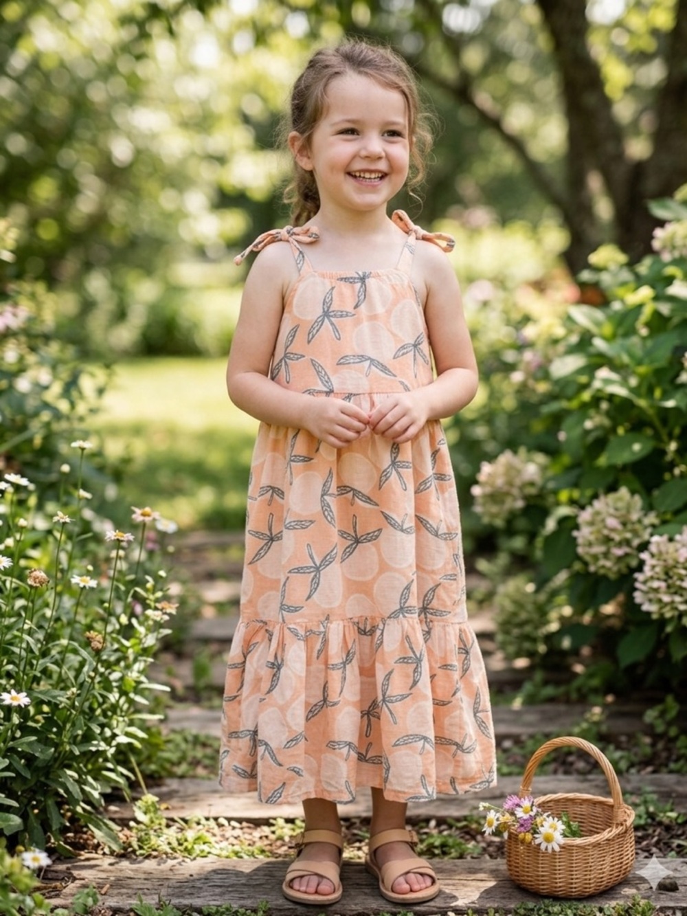 Jessica Simpson Orange Leaf Print Girls Dress🌱🍊🍑Size 8 100% Cotton.